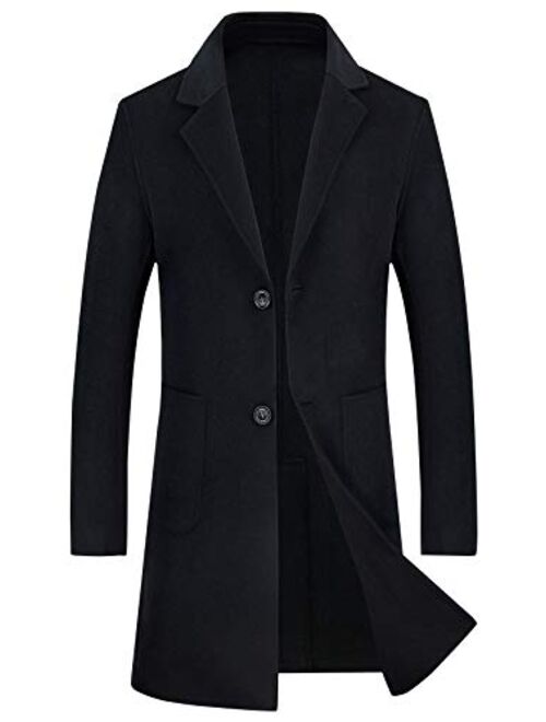 chouyatou Men's Classic Notched Collar 2 Button Slim Unlined Wool Blend Midi Pea Coat