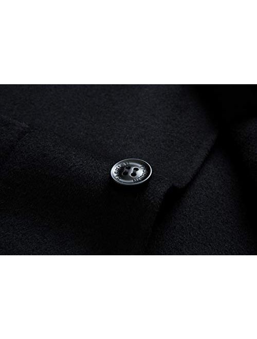 chouyatou Men's Classic Notched Collar 2 Button Slim Unlined Wool Blend Midi Pea Coat