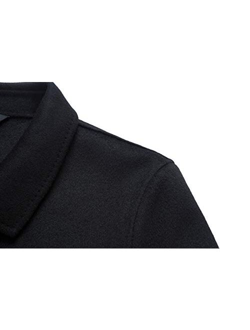 chouyatou Men's Gentle Single Breasted Regular Fit Unlined Wool Blend Midi Pea Coat