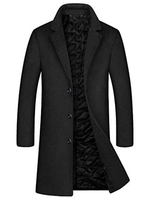 chouyatou Men's Thicken Diamond Quilted Single Breasted Slim Business Woolen Pea Coat