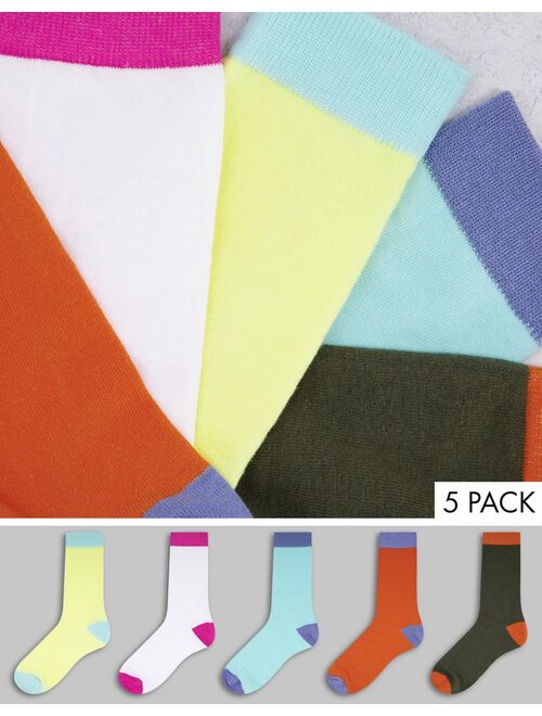 Asos Design 5-pack color block crew socks in pastels