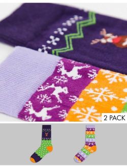 2 pack christmas fairisle ankle socks with reindeer design