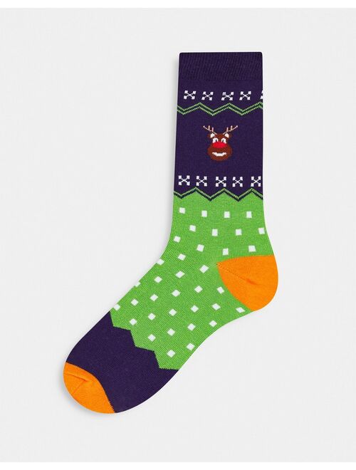 Asos Design 2 pack christmas fairisle ankle socks with reindeer design