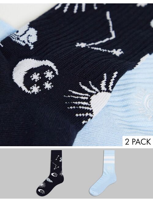 Asos Design 2 pack moon and stars sport crew socks