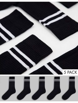 5 pack sport socks in black with white stripe save
