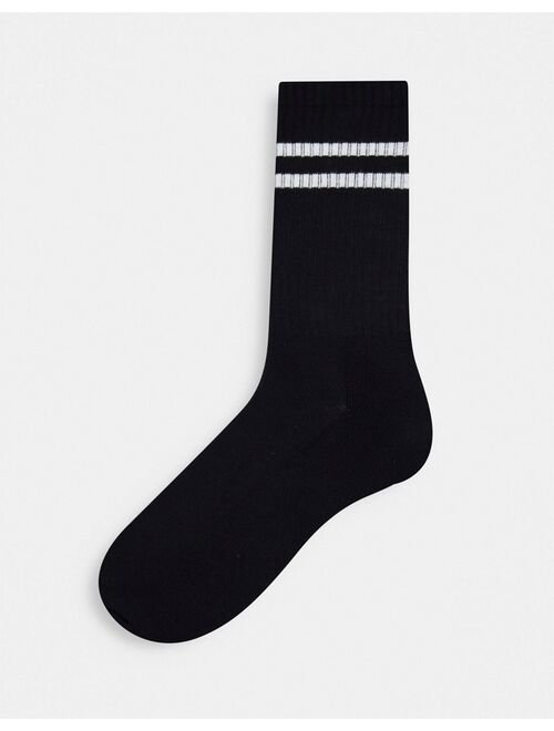 Asos Design 5 pack sport socks in black with white stripe save