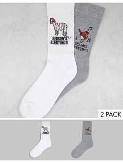 2 pack sports crew sock with funny christmas slogans