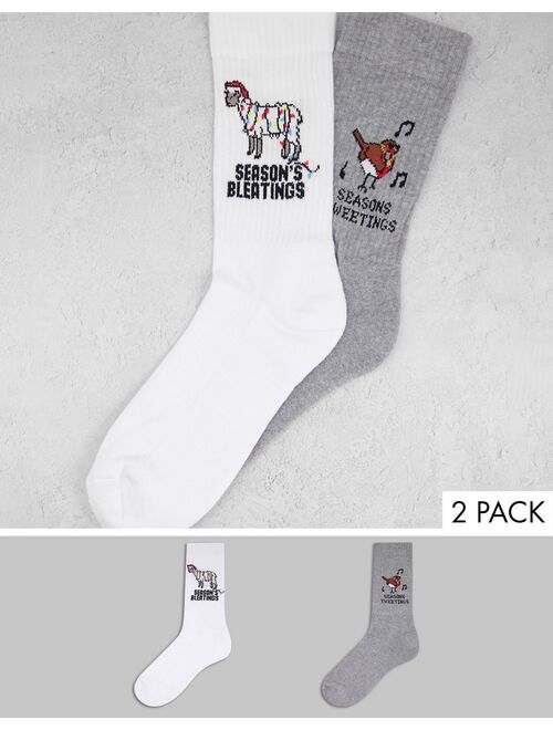 Asos Design 2 pack sports crew sock with funny christmas slogans