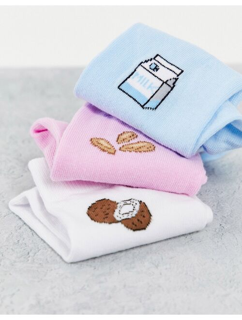 Asos Design 3-pack crew socks with milk embroidery