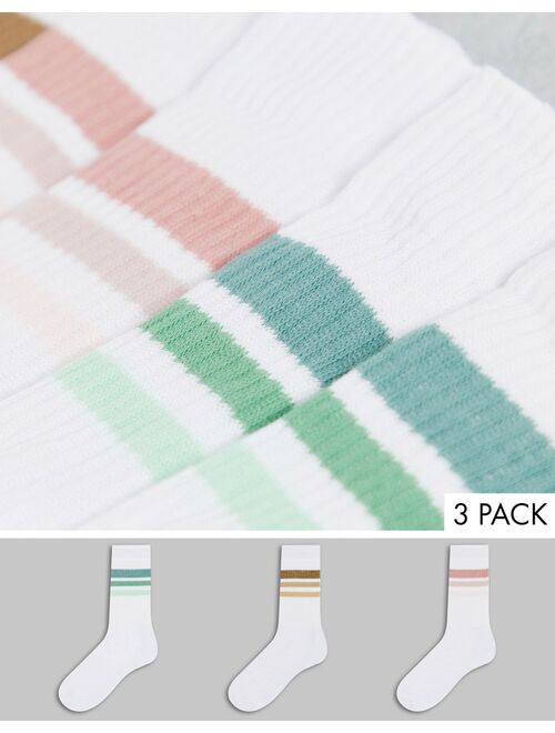 Asos Design 3-pack sport socks with color block stripes in white