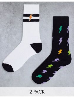 2 pack sports socks with lightning bolt design