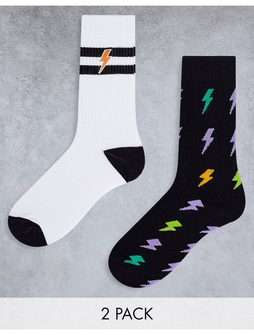 Asos Design 2 pack sports socks with lightning bolt design