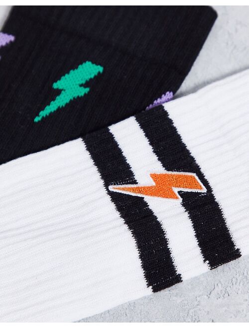 Asos Design 2 pack sports socks with lightning bolt design