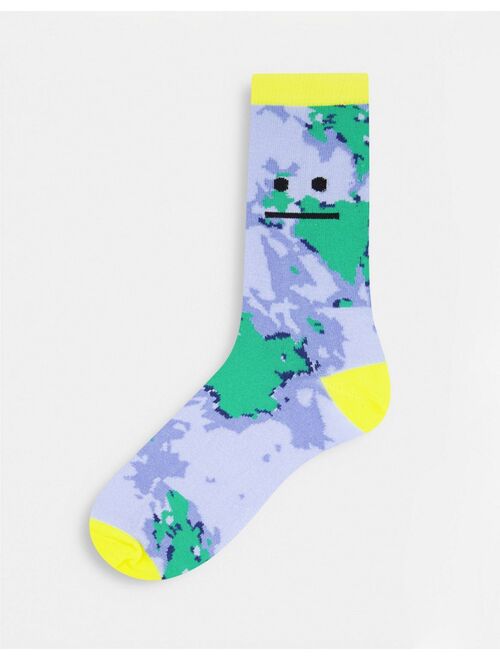 Asos Design 2 pack earth ankle socks with happy face