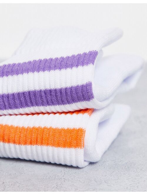 Asos Design 2 pack white sports sock with color block stripe