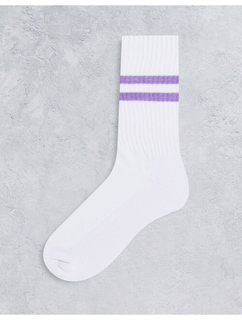 Asos Design 2 pack white sports sock with color block stripe