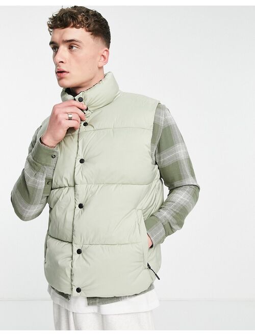 Bershka puffer vest jacket in khaki