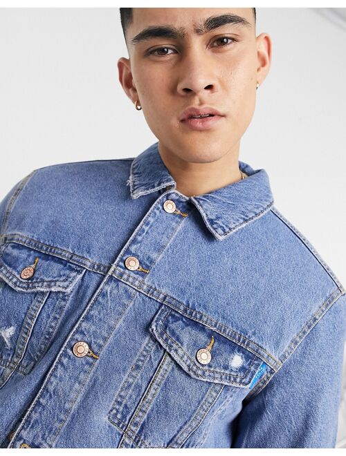 Bershka denim jacket in mid blue