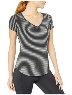 Women's Soft Pima Cotton Stretch V-Neck Yoga Short Sleeve T-Shirt (XS-3X)