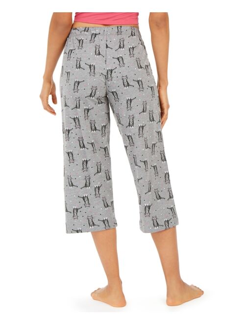Hue Cotton Temp Tech Cat-Print Capri Pajama Pants