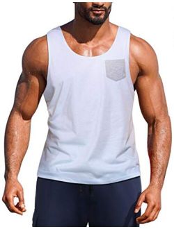Men's Workout Tank Top Casual Sleeveless Shirt with Pocket for Gym Sport and Training