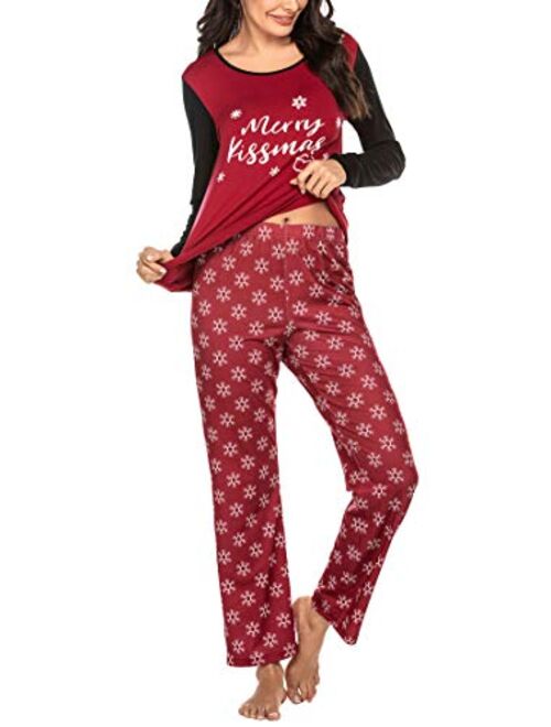 Ekouaer Christmas Pajamas Sets Long Sleeve Loungewear Two-Piece Sleepwear Soft Pj Set S-XXL
