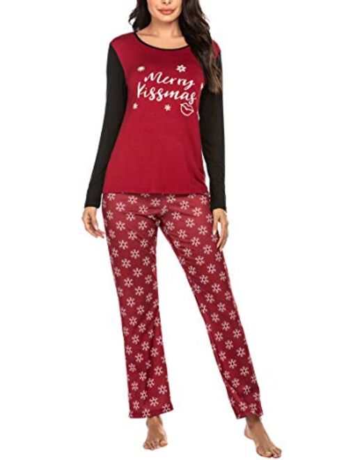 Ekouaer Christmas Pajamas Sets Long Sleeve Loungewear Two-Piece Sleepwear Soft Pj Set S-XXL