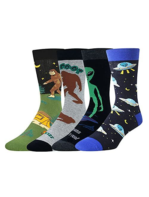 Zmart Men Funny Shark Alien Bigfoot Socks Novelty Food Christmas Kitchen Space Gift in 4 Pack
