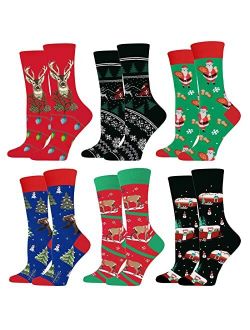 Crelity Christmas Socks For Men, 6 Pack Mens Christmas Socks, Xmas Crew Socks US Size 7-13