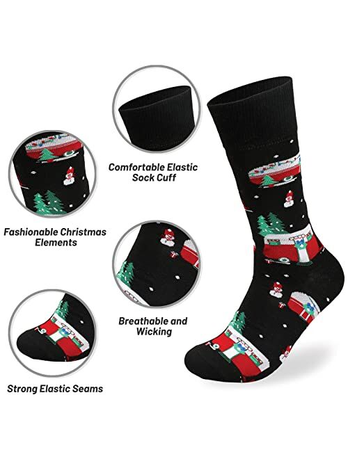 Crelity Christmas Socks For Men, 6 Pack Mens Christmas Socks, Xmas Crew Socks US Size 7-13
