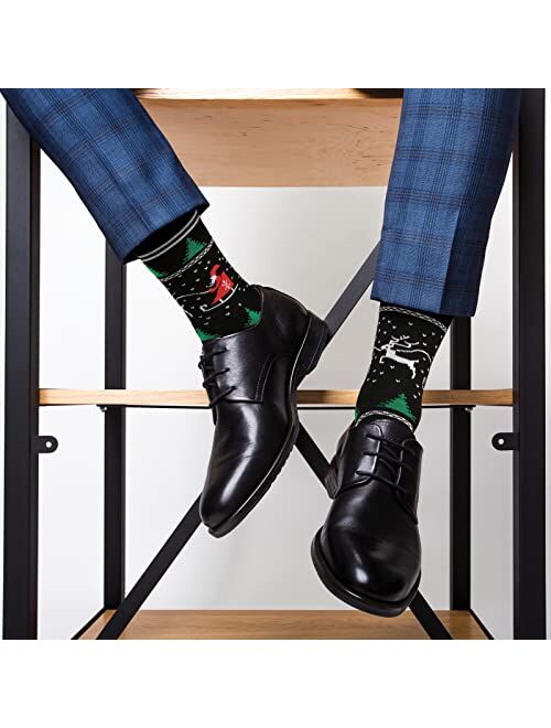 Crelity Christmas Socks For Men, 6 Pack Mens Christmas Socks, Xmas Crew Socks US Size 7-13
