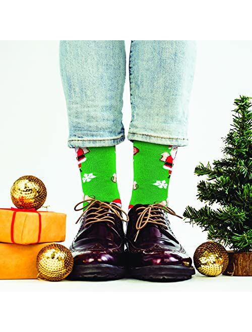 Crelity Christmas Socks For Men, 6 Pack Mens Christmas Socks, Xmas Crew Socks US Size 7-13