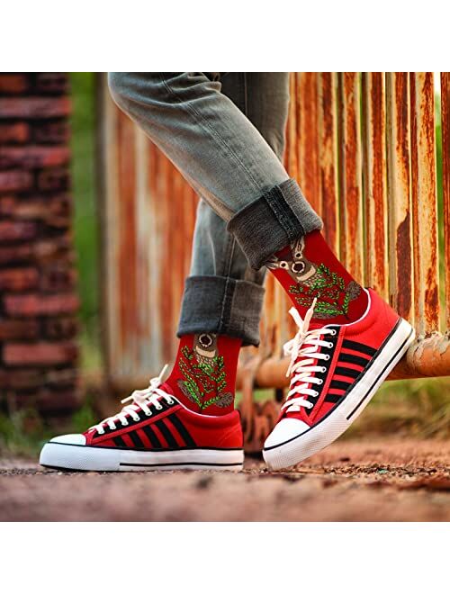 Crelity Christmas Socks For Men, 6 Pack Mens Christmas Socks, Xmas Crew Socks US Size 7-13