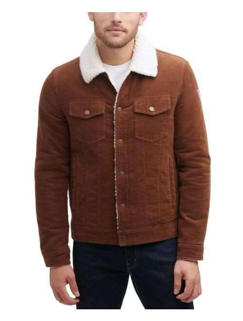 Guess Men's Corduroy Bomber Jacket with Sherpa Collar