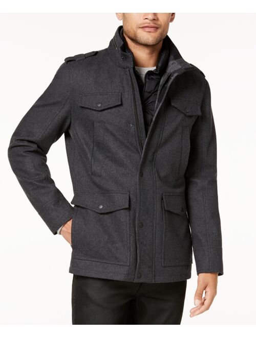 Guess Men's Military-Inspired Coat with Plaid Detail, Created for Macy's