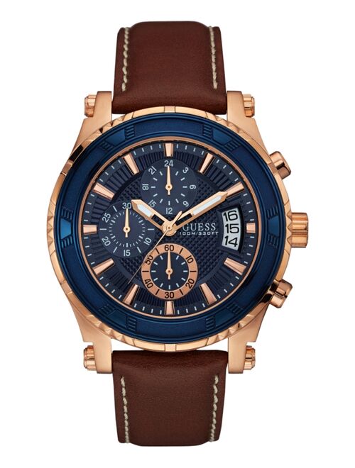 Guess Men's Chronograph Brown Leather Strap Watch 46mm U0673G3