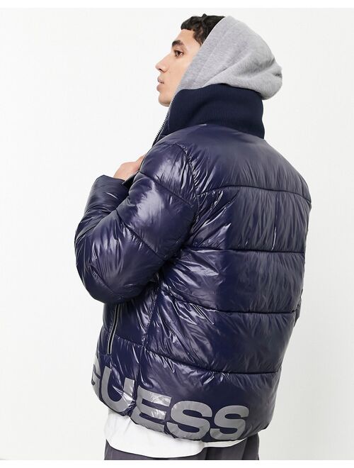 Guess puffer jacket in navy with large logo