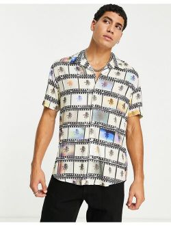shirt with revere collar in palm photo print