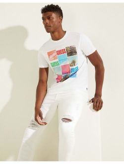T-shirt with bright color print and logo in white