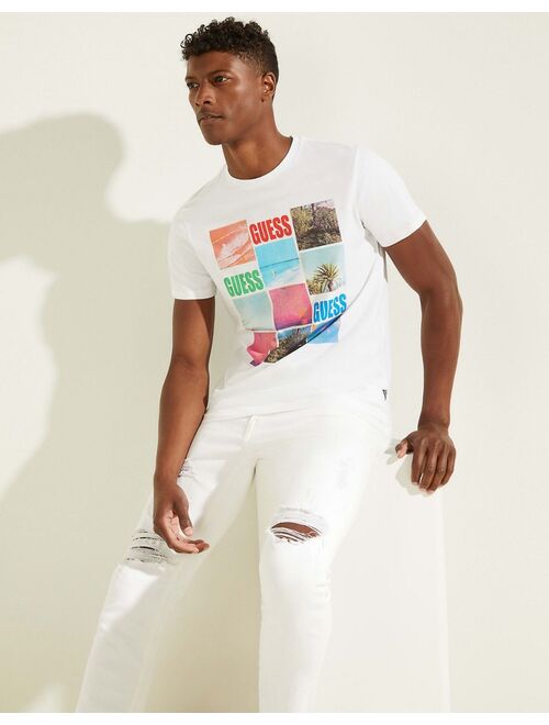 Guess T-shirt with bright color print and logo in white