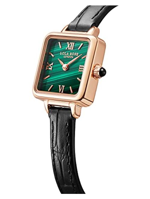 Lola Rose Women's Natural Gemstone Dial with Genuine Leather Strap Watch