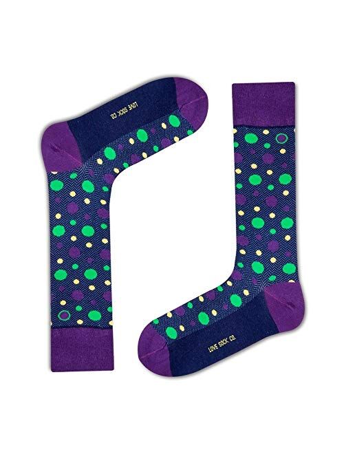 Love Sock Company colorful fun funky cool patterned polka dot dress socks for men. Vandot Navy