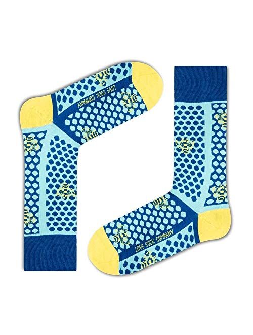 Love Sock Company 3 pairs Men's Colorful Fun Patterned Organic Cotton Socks - Blue Funky Socks Bundle