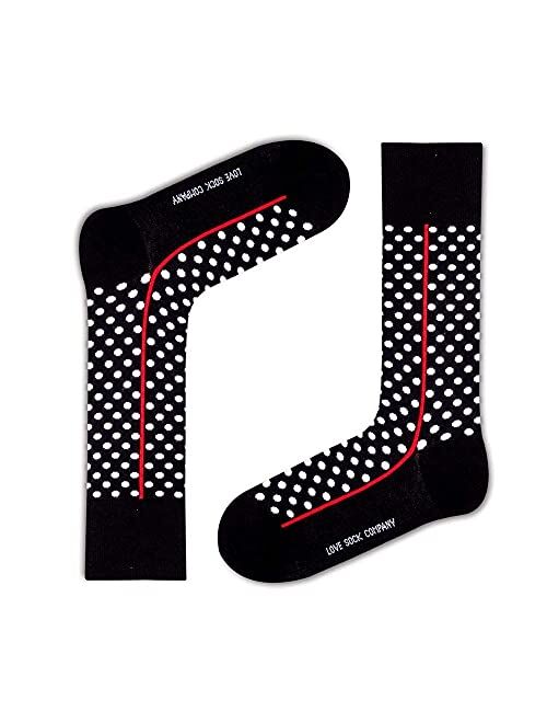 Love Sock Company Groomsmen socks for weddings - Men's polka dots dress socks - individually gift boxed - Organic Cotton - Red line