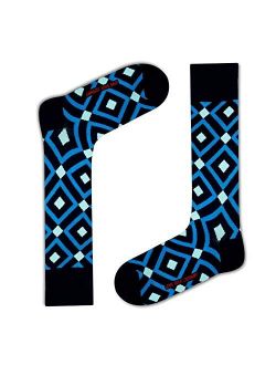 Colorful Funky Patterned Men's Navy Blue Argyle Dress Socks - Mirrors Blue