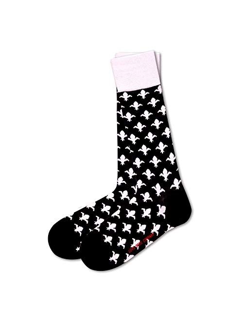 Fleur De Lis men's black and white bold luxury dress casual socks, organic cotton. Made in Europe Love Sock Company