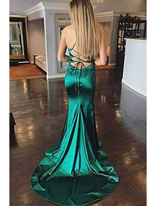 Gricharim Halter Mermaid Prom Dresses Satin Sexy Backless Long Evening Party Gowns