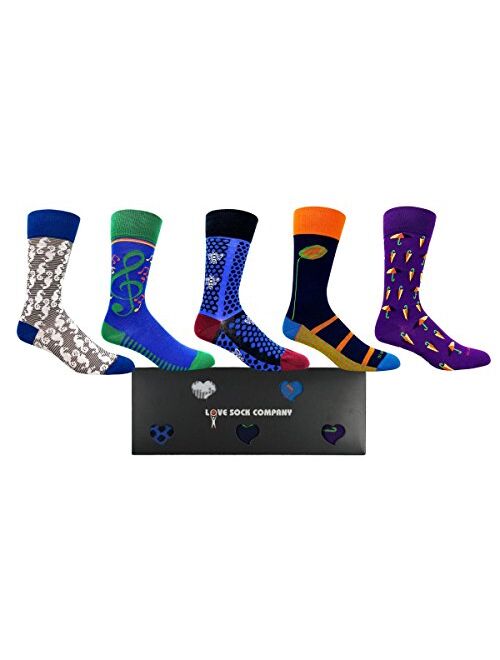 Love Sock Company - Assorted Colorful Patterned Fun Premium Organic Cotton Novelty Dress Socks Gift Box for Men 5 Pack - Funky Town