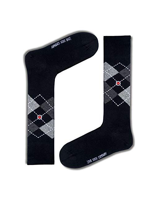 Argyle Men's Black Dress Socks - Organic Cotton - Made in Europe - Love Sock Company (Black)