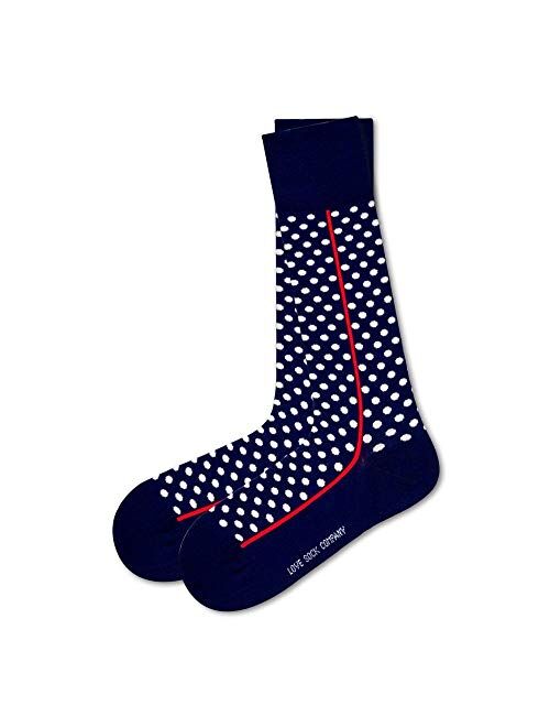 Men's Navy Blue Polka Dots Dress Sock - Organic Cotton - Love Sock Company - Red Line Navy